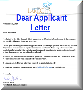 Lake City City Manager "Dear Applicant" letter