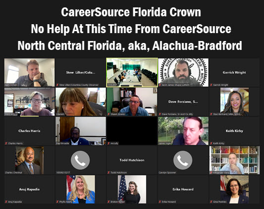 screen shot of Alachua County Commission, CareerSource North Central FL meeting