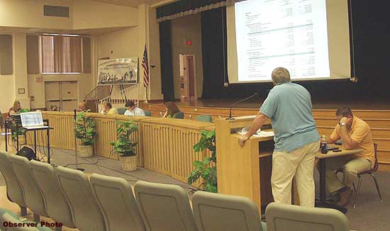 County Manager Dale Williams explains a slide