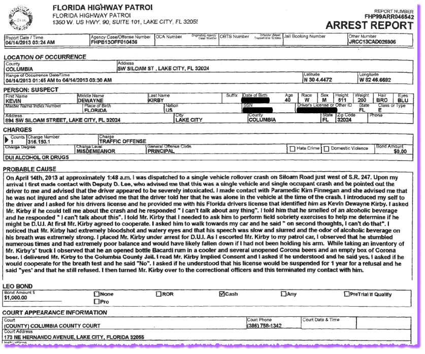 FHP Arrest Report - Kirby