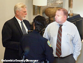 County Court Judge Tom Coleman with Police Chief Gilmore and Assistant Chief Bugler