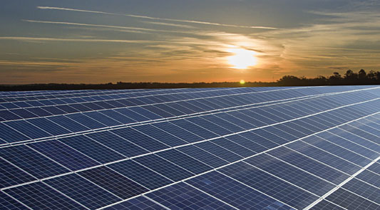 Sunrise over solar farm