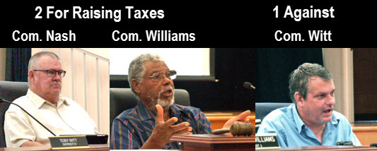 Columbia Countycommissioners bucky nash and ronald willisam want to raise taxes; commissioner Toby Witt does not.