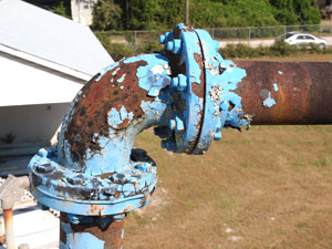 corrosion in the fittings on top of the water storage tank.