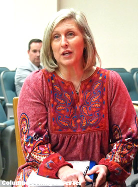 Elizabeth Hubbart testifies at the hearing.