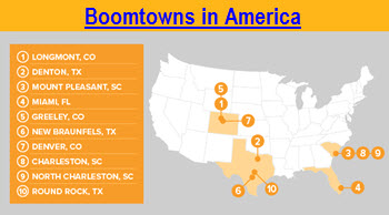 SmartAssets map of 2019 American Fastest Growing Cities with llink to original article