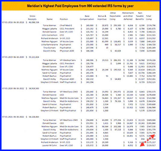 Meridian 990 highest paid employees