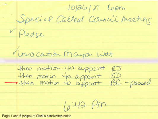 Clerk's handwritten notes of October 26, 2021