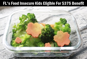 container of vegetables with caption: Florida's food insecure kids eligible for $375 benefit