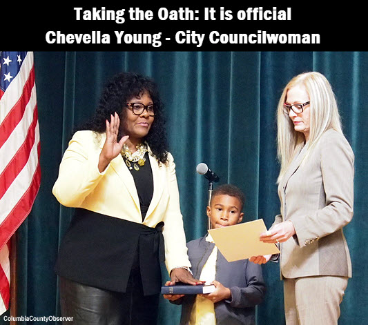Chevella Young taking the oath of office