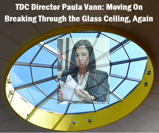 Glass ceiling with headline: TDC Director Paula Vann moving up into the corporate world
