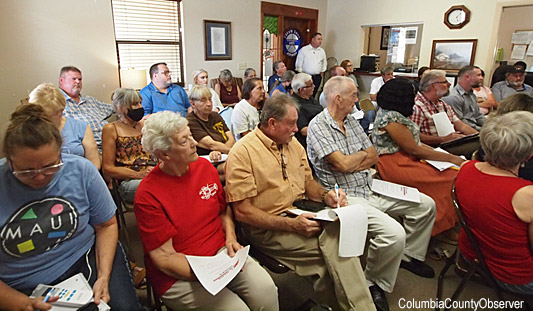 Folks jammed Ft. White Town Hall to attend the Gwynn Farms subdivision workshop.