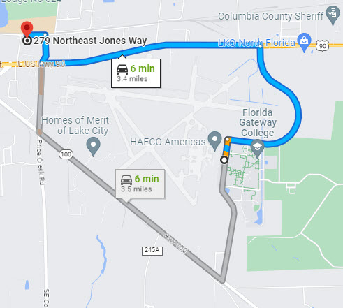 map of childcare center to college campus