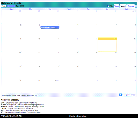 July 14, 2023, NCFRPC monthly meeting calendar