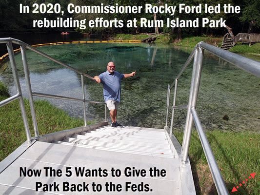 Commissioner Rocky Ford and the renovated spirng at Rum Island Park