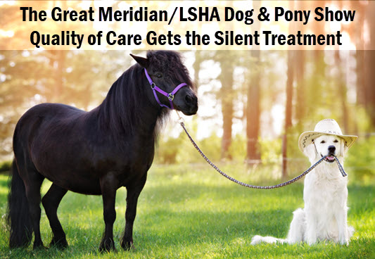 Dog and pony show with headline: Quality of care gets the silent treatment