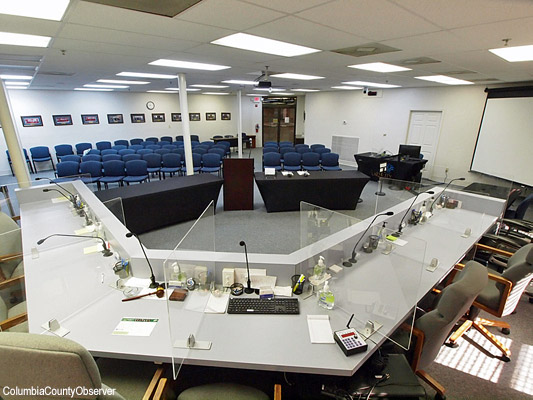 Mayor's view of the barricade in place during LC Council meetings