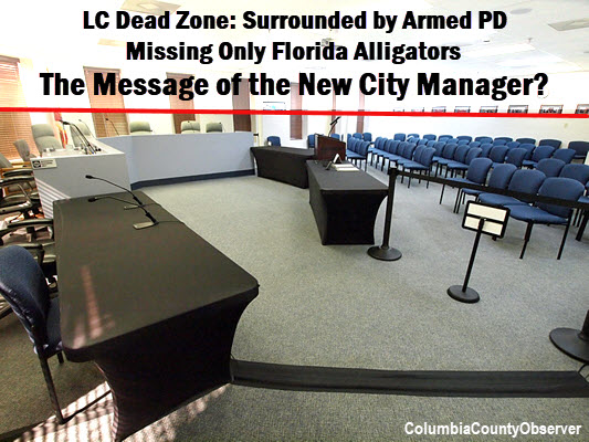 The LC "Dead Zone." During the meeting patrolled by LCPD flack jacketed officers.