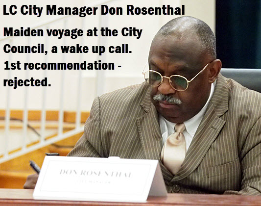 LC City Manager Don Rosenthal reviews his notes before his first meeting was gaveled to order.