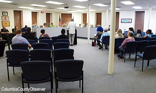 Lake City City Hall Council chambers before the police barrier was installed.