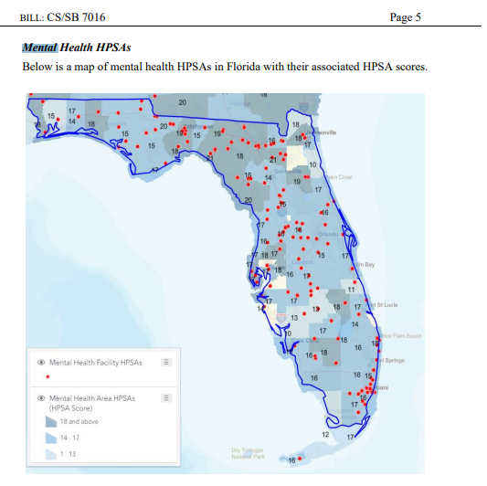 Mental Health Care shortage areas in Florida
