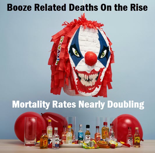 Booze piñata with headline: Booze related deaths on the rise