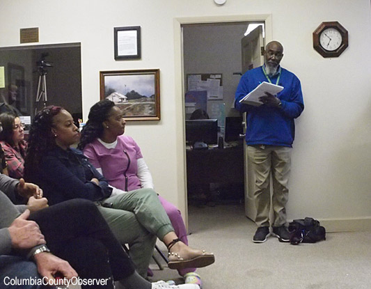 The view inside the Clerk's office where Attorney Lander said the vote count could be seen. The photo was taken as Mr. Lander explained that he could see it.