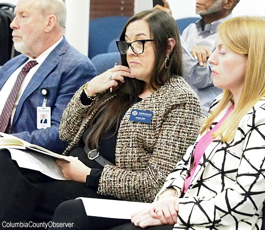 Meridian CEO Lauren Cohn, with Meridian attorney David Evans and COO Ashley Brooks