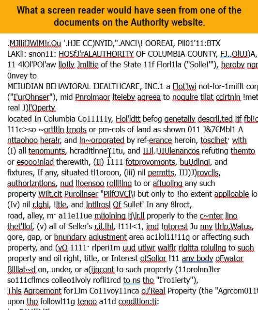 What a screen reader sees from one of the documents on the Authority website