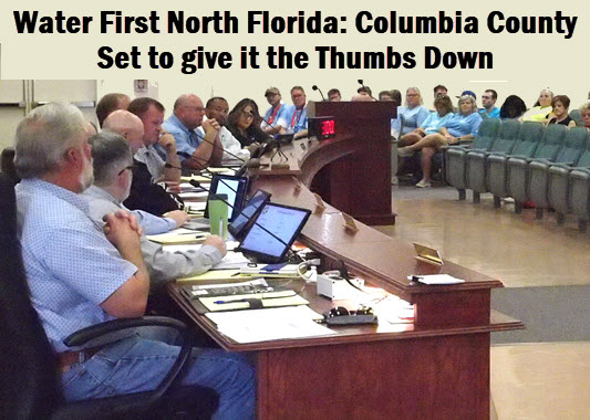 Columbia County 5 in action with headline: Water First North Florida: Columbia County 5 Set to Give the Project a Thumbs Down